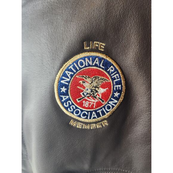 Burks Bay Leather Jacket Mens 2XL NRA Life Member Patch Logo \Bomber Vintage Y2K - Picture 3 of 16
